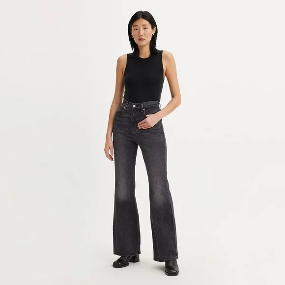 Levi’s 70s high rise flare pants - black denim jeans - Picture 1 of 6